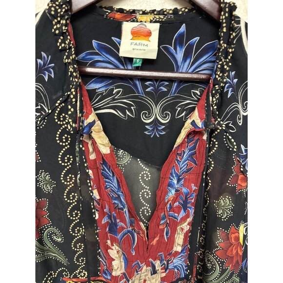 Farm Rio Arabesque Scarves Women's Mini Dress Long Sleeve Viscose Small Boho - Picture 4 of 13